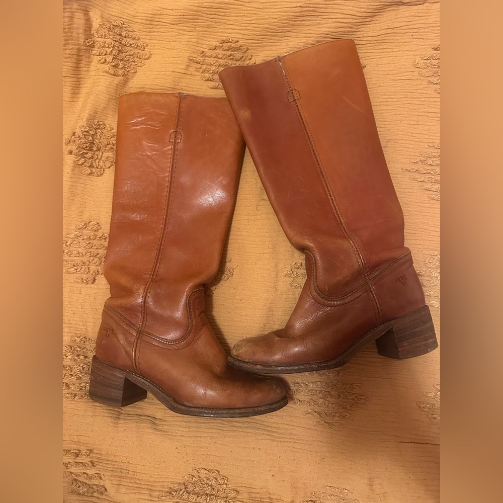 Vintage FRYE Campus 6502T Leather Knee High Boots Brown Size 7.5B